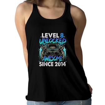 Level 8 Unlocked Awesome Since 2014 8th Birthday Gaming Women Flowy Tank - Seseable