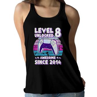 Level 8 Unlocked Bday Gamer Boy Girl 8 Years Old Birthday Women Flowy Tank | Mazezy