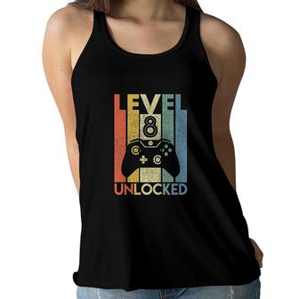 Level 8 Unlocked Funny Video Gamer 8th Birthday Gift Women Flowy Tank - Seseable