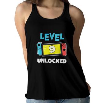 Level 9 Unlocked Gamer 9th Birthday Gift Video Game Lovers Women Flowy Tank - Seseable
