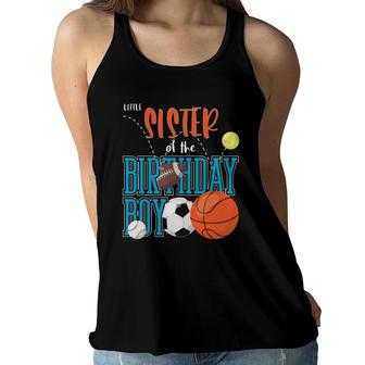 Little Sister Of The Birthday Boy Sports Matching Family Women Flowy Tank | Mazezy