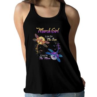 March Girl Lover Moon Dragonfly Funny Birthday Gift Women Flowy Tank | Mazezy