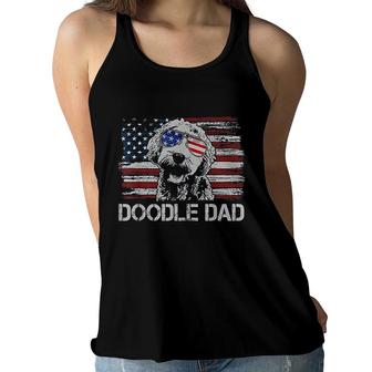 Mens Doodle Dad Goldendoodle Dog American Flag Veteran Day 4th Of July Women Flowy Tank - Seseable