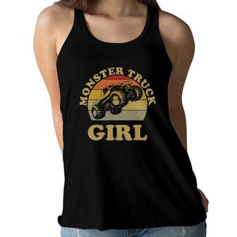 Monster Truck Girl Vintage Retro Sunset Design Girls Women Flowy Tank | Mazezy