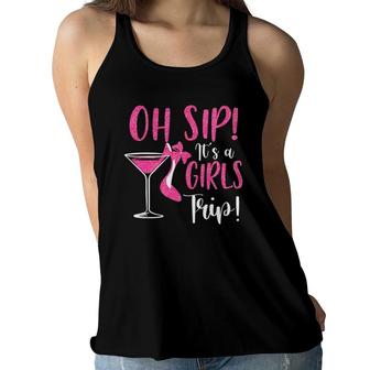 Oh Sip It's A Girls Trip Fun Wine Party High Heel Women Flowy Tank | Mazezy