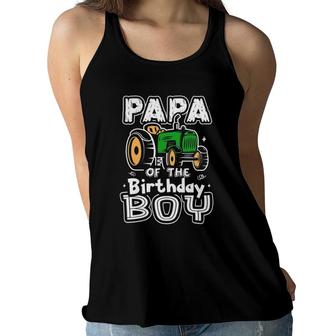 Papa Of The Birthday Boy Farmer Tractor Matching Party Women Flowy Tank | Mazezy