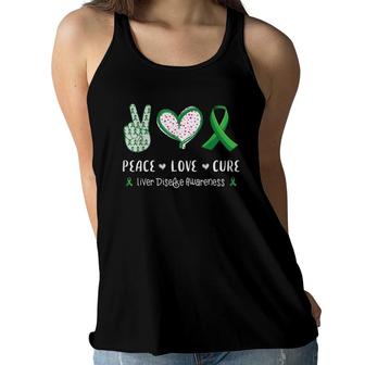 Peace Love Cure Liver Disease Awareness Men Women Kids Boys Women Flowy Tank | Mazezy