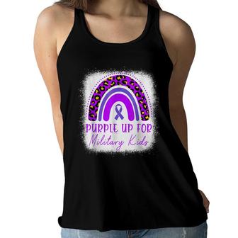 Purple Up For Kids Military Child Month Bleached Rainbow Women Flowy Tank - Seseable