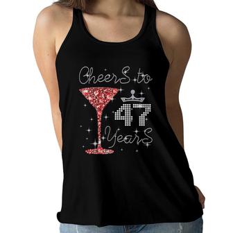 Queen Girl Princess Cheers To 47 Years Old Happy Birthday Premium Women Flowy Tank | Mazezy
