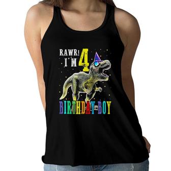 Rawr I'm 4Th Birthday Boy Dinosaur Party For 4 Year Old Boy Women Flowy Tank | Mazezy