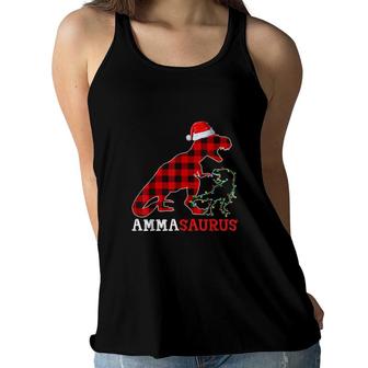 Red Plaid Amma Dinosaur & Kid Christmas Light Santa Hat Women Flowy Tank | Mazezy