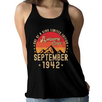 Retro Sunset Birthday Awesome Since September 1942 Women Flowy Tank - Seseable