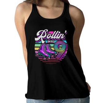 Rollin' Into 9 Roller Skating Rink 9Th Birthday Party Girls Women Flowy Tank | Mazezy