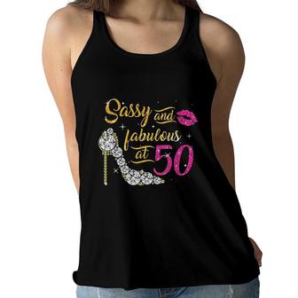 Sassy And Fabulous At 50 Years Old 50th Birthday Shoes Lips Gift Women Flowy Tank - Seseable