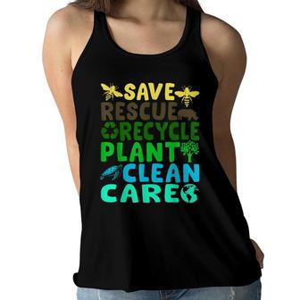 Save Bees Rescue Animals Recycle Plastic Earth Day Planet Women Flowy Tank - Seseable