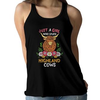 Scottish Highland Cow Just A Girl Who Loves Highland Cows Women Flowy Tank | Mazezy