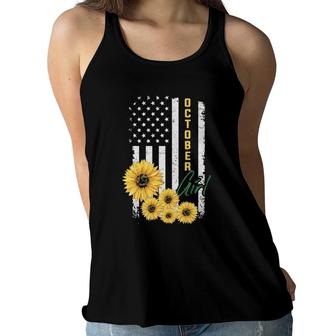 Sunflower American Flag October Girl Women Flowy Tank | Mazezy