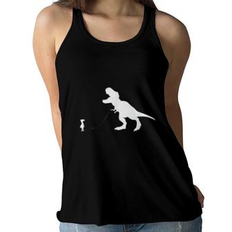 T Rex Dinosaur Pet On A Leach Led By A Girl Women Flowy Tank | Mazezy