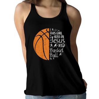 This Girl Runs On Jesus And Basketball S Gifts Girls Women Flowy Tank | Mazezy