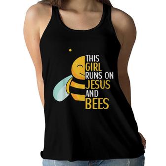 This Girl Runs On Jesus And Bees Bee Quote Beekeeper Appare Women Flowy Tank | Mazezy