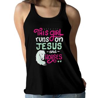 This Girl Runs On Jesus And Horses For Horse Lovers Women Women Flowy Tank | Mazezy
