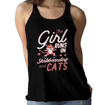 This Girl Runs On Skateboarding And Cats Skateboard Women Flowy Tank | Mazezy