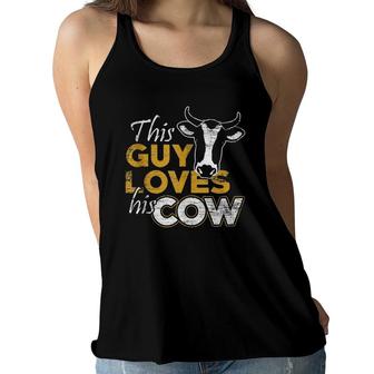This Guy Loves His Cow - Men Farmer Vintage Cowboy Women Flowy Tank | Mazezy