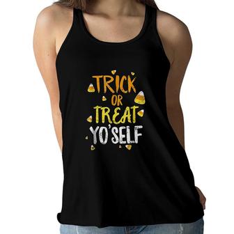Trick Or Treat Yoself Halloween Funny Candy Corn Women Flowy Tank - Seseable