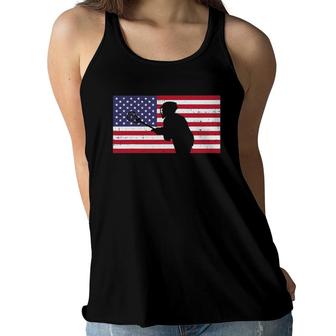 Us Flag Lacrosse Player Vintage Lax Patriotic Men Women Kids Women Flowy Tank | Mazezy
