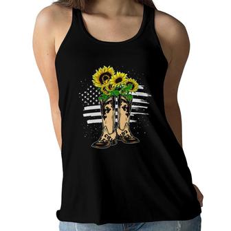 Usa Flag Florist Yellow Flowers Cowboy Boots Sunflower Women Flowy Tank | Mazezy