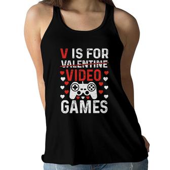 V Is For Video Games Valentine's Day Video Gamer Boy Men Women Flowy Tank | Mazezy AU