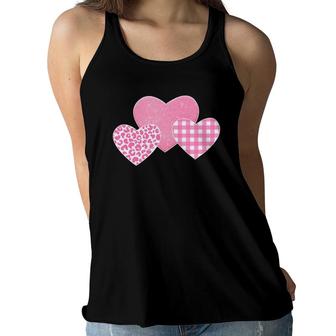 Valentine's Day Pink Leopard Buffalo Plaid Hearts Kids Girls Women Flowy Tank | Mazezy