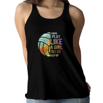 Volleyball Gift For Teen Girls Play Like A Girl Cute Women Flowy Tank | Mazezy