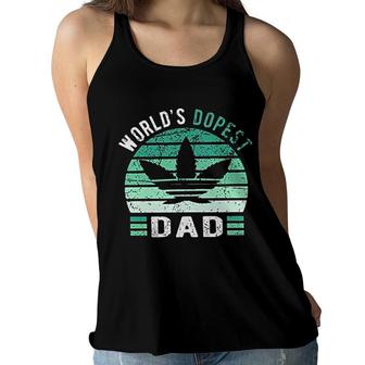 Weed Green Color Worlds Dopest Dad Funny Leaf Gift For Men Women Women Flowy Tank - Seseable