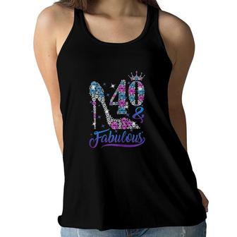 Womens 40 And Fabulous Stepping Into My 40th Birthday Gift Womens Women Flowy Tank - Seseable