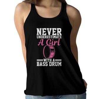 Womens Bass Drum Marching Band Never Underestimate Girl Funny Gift Women Flowy Tank | Mazezy