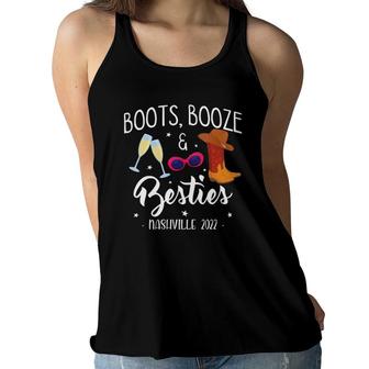 Womens Boots Booze Besties Bachelorette Nashville Girls Trip 2022 Women Flowy Tank | Mazezy