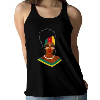 Womens Cameroon Girl With Flag Patriotic Cameroonian Melanin Woman V-Neck Women Flowy Tank | Mazezy