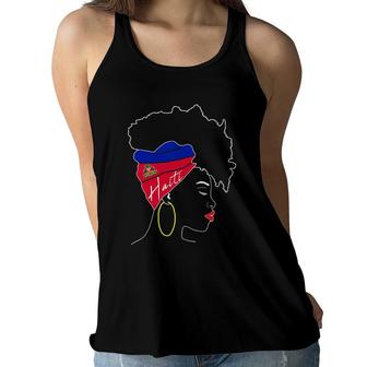 Womens Haitian Girl With Flag Silhouette Haiti Pride Haitian Woman V-Neck Women Flowy Tank | Mazezy