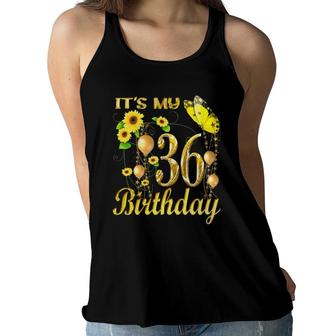 Womens It's My 36Th Birthday 36 Years Old Girl Sunflower Butterfly Women Flowy Tank | Mazezy