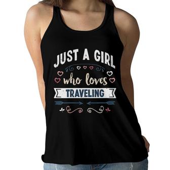 Womens Just A Girl Who Loves Traveling Funny Gifts V-Neck Women Flowy Tank | Mazezy