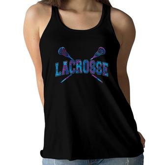 Womens Lacrosse Girls Boy Purple Blue Tie-Dye Crossed Sticks V-Neck Women Flowy Tank | Mazezy AU