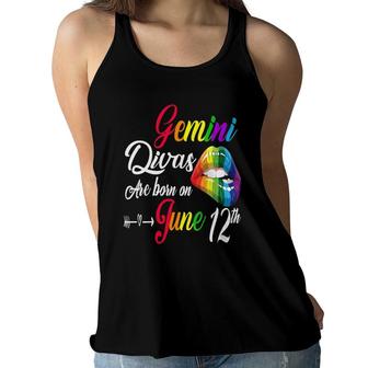 Womens Rainbow Lip Divas Are Born On June 12Th Gemini Girl Birthday V-Neck Women Flowy Tank | Mazezy