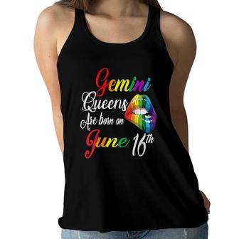 Womens Rainbow Queens Are Born On June 16Th Gemini Girl Birthday V-Neck Women Flowy Tank | Mazezy
