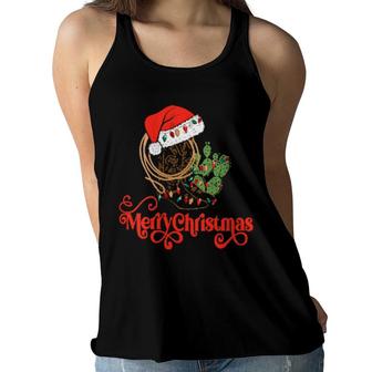 Womens Retro Cowboy Lasso And Boots Merry Christmas Lights Cactus Women Flowy Tank | Mazezy