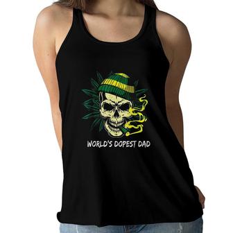 Worlds Dopest Dad Skull Weed Cannabis Fun Fathers Day Bones Women Flowy Tank - Seseable