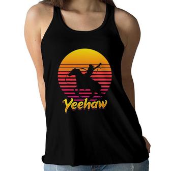 Yeehaw Retro Sunset Cowboy Women Flowy Tank | Mazezy