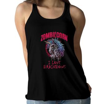 Zombie Unicorn I Love Brainbows Punk Gothic Goth Halloween Women Flowy Tank - Seseable