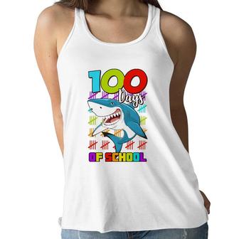 100 Days Of School Shark Lover Boys Girls 100 Days Smarter Women Flowy Tank | Mazezy