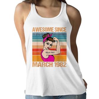 40 Years Old Awesome Since March 1982 40Th Birthday Gifts Women Flowy Tank - Seseable